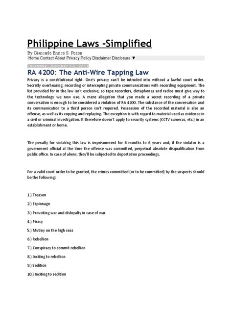 anti wire tapping law philippines|R.A. 4200: Anti.